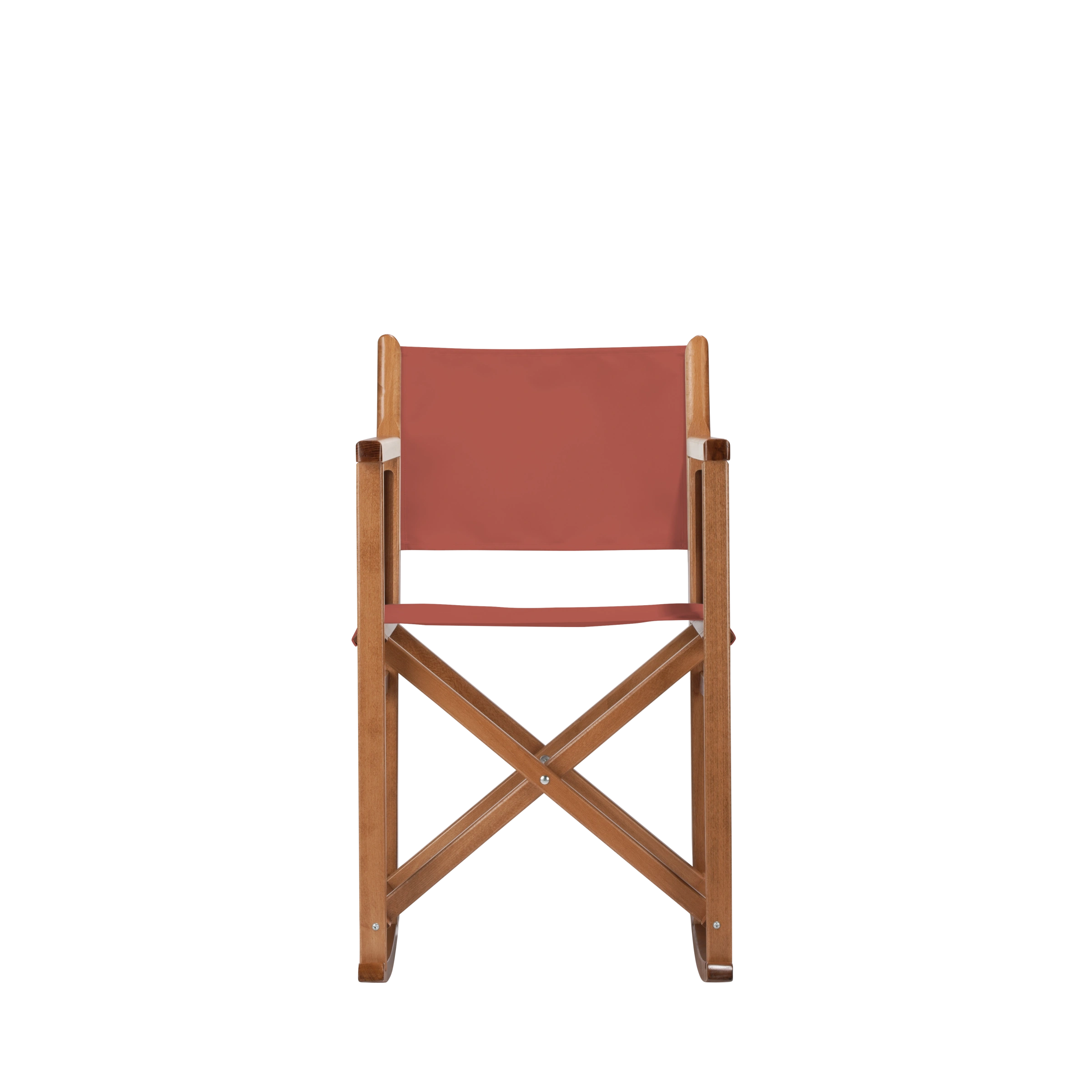 Schaukelstuhl Helmut aus brandyfarbenem Buchenholz mit Bezug in terracotta, Frontalansicht
#Swing | Set (Farbe)_terracotta