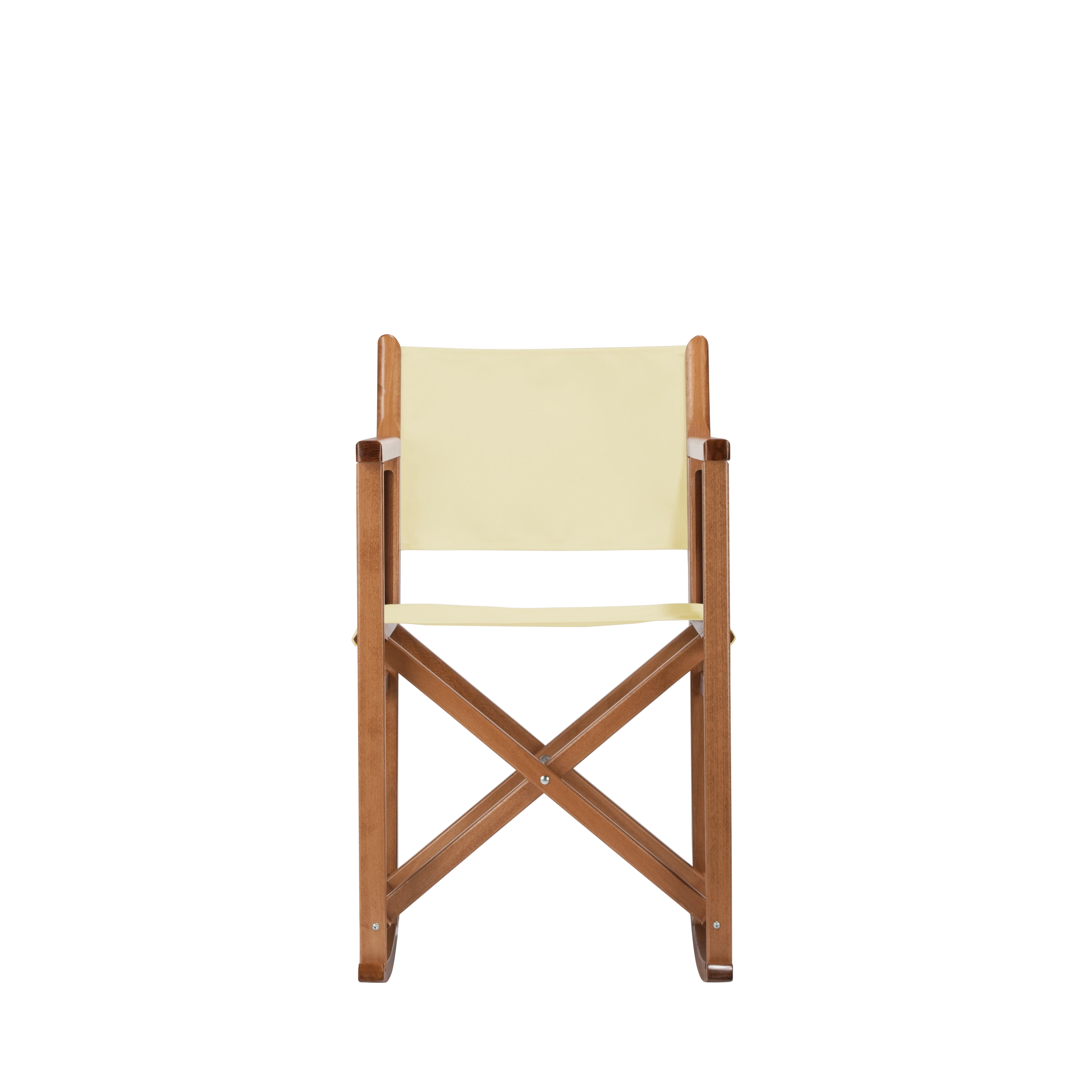 Schaukelstuhl Helmut aus brandyfarbenem Buchenholz mit Bezug in vanille, Frontalansicht
#Swing | Set (Farbe)_vanille