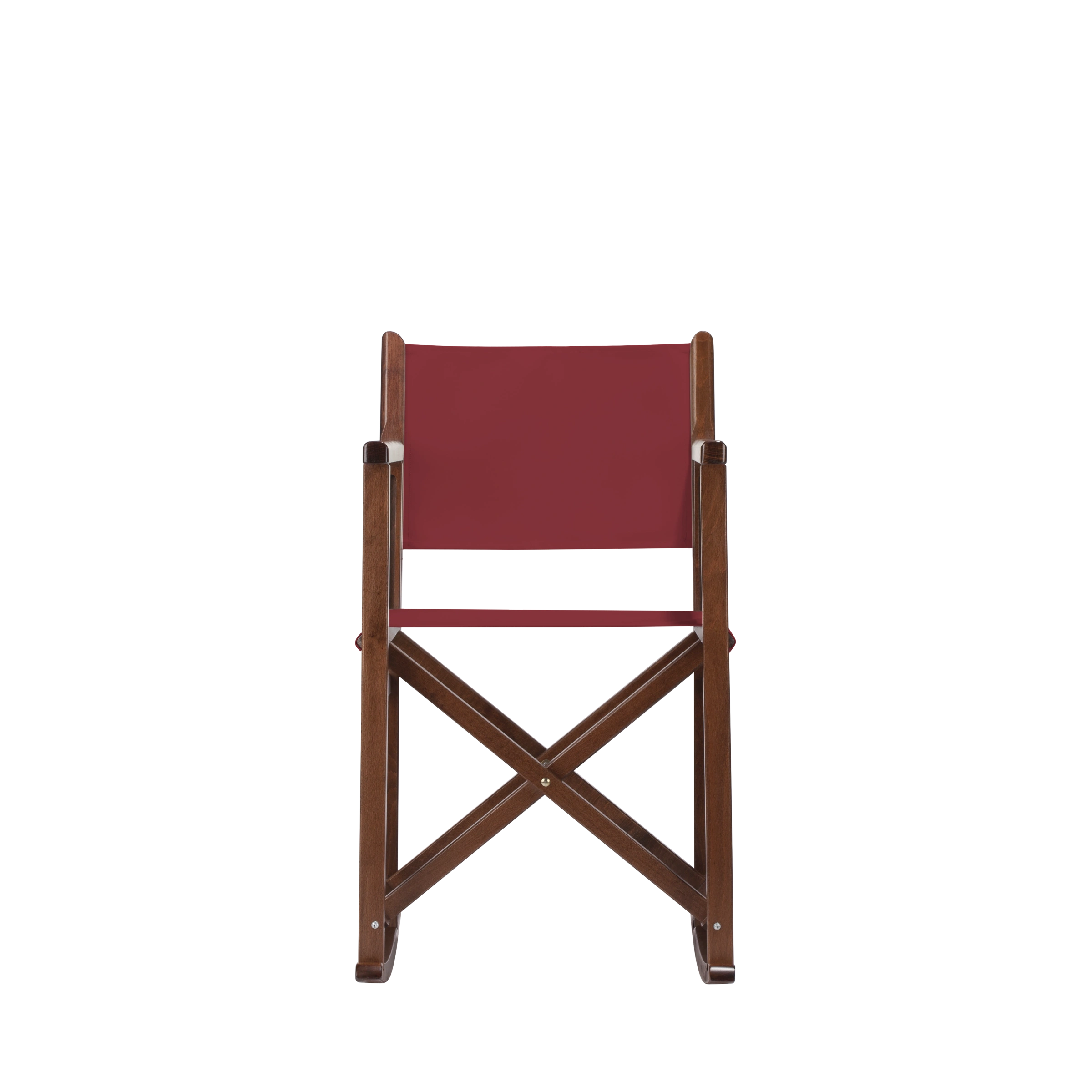 Schaukelstuhl Helmut aus braunem Buchenholz mit Bezug in bordeaux, Frontalansicht
#Swing | Set (Farbe)_bordeaux