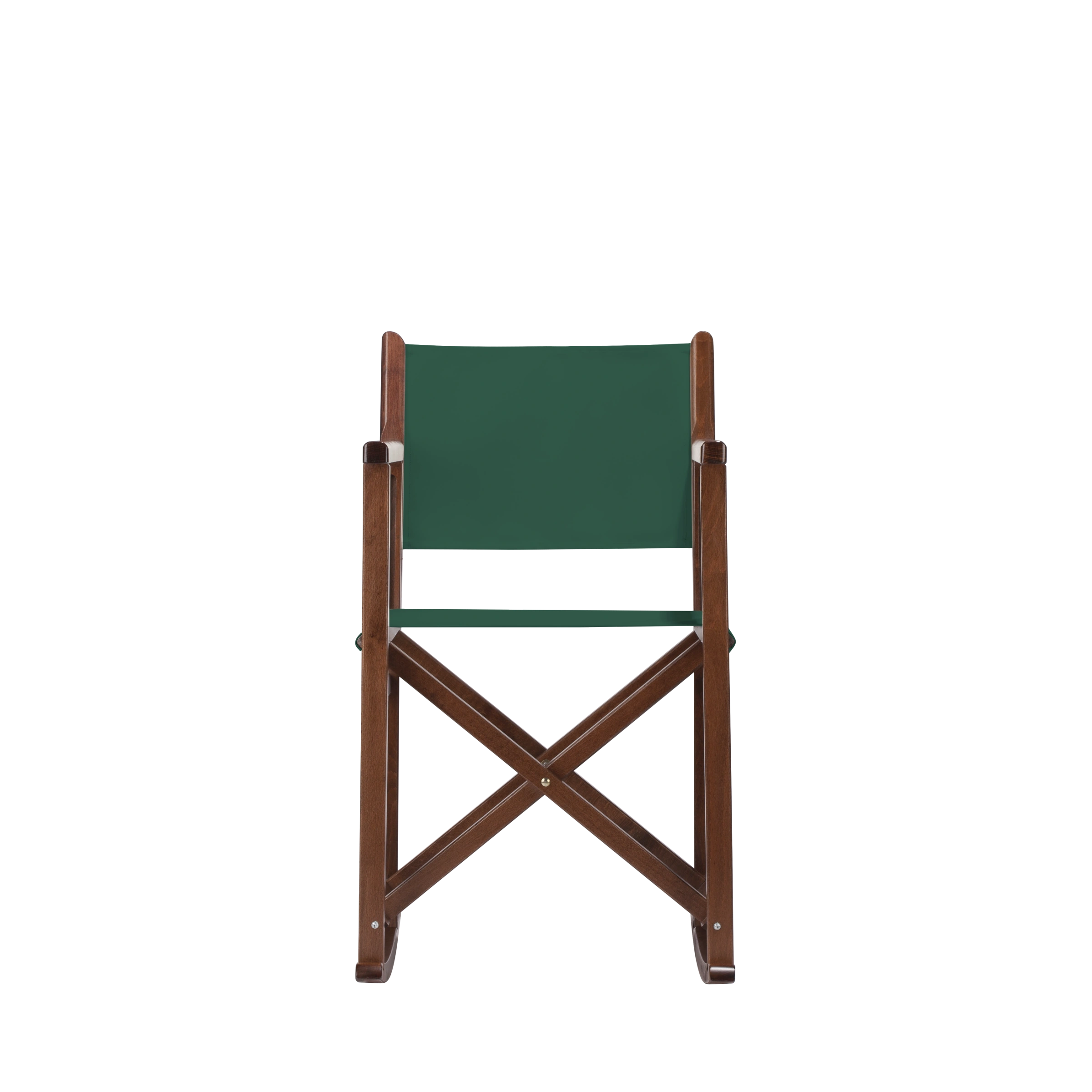 Schaukelstuhl Helmut aus braunem Buchenholz mit dunkelgrünem Bezug, Frontalansicht
#Swing | Set (Farbe)_dunkelgrün