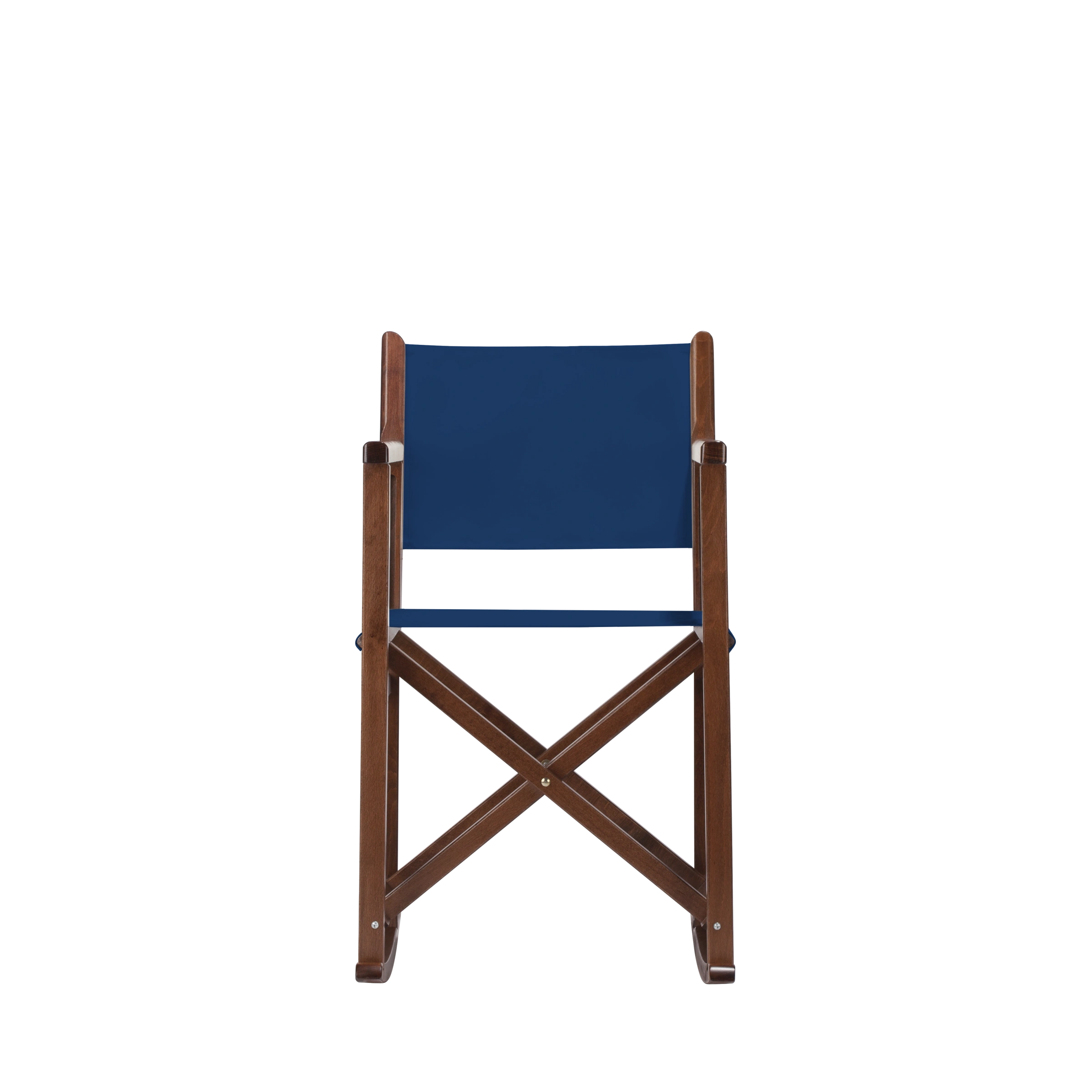 Schaukelstuhl Helmut aus braunem Buchenholz mit Bezug in marine, Frontalansicht
#Swing | Set (Farbe)_marine