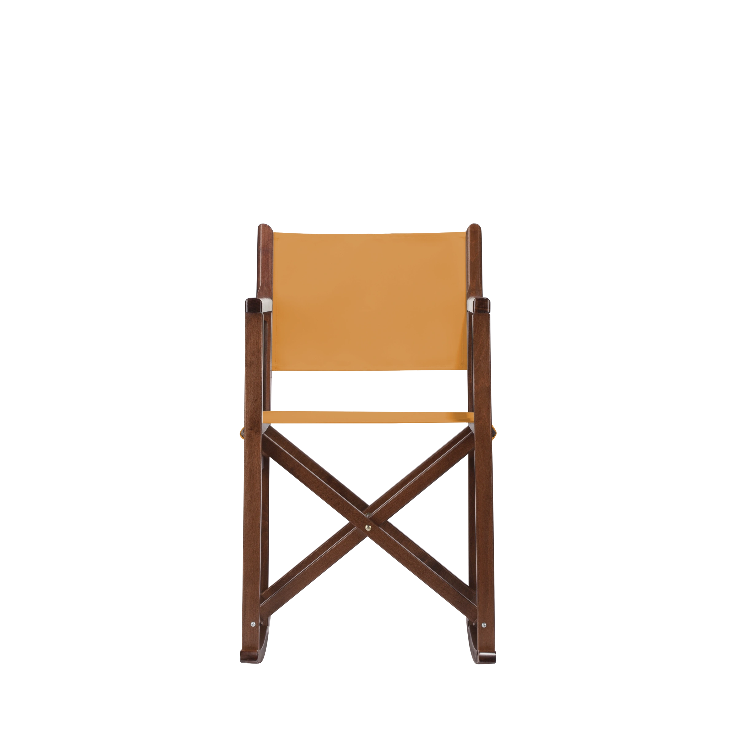 Schaukelstuhl Helmut aus braunem Buchenholz mit Bezug in ocker, Frontalansicht
#Swing | Set (Farbe)_ocker