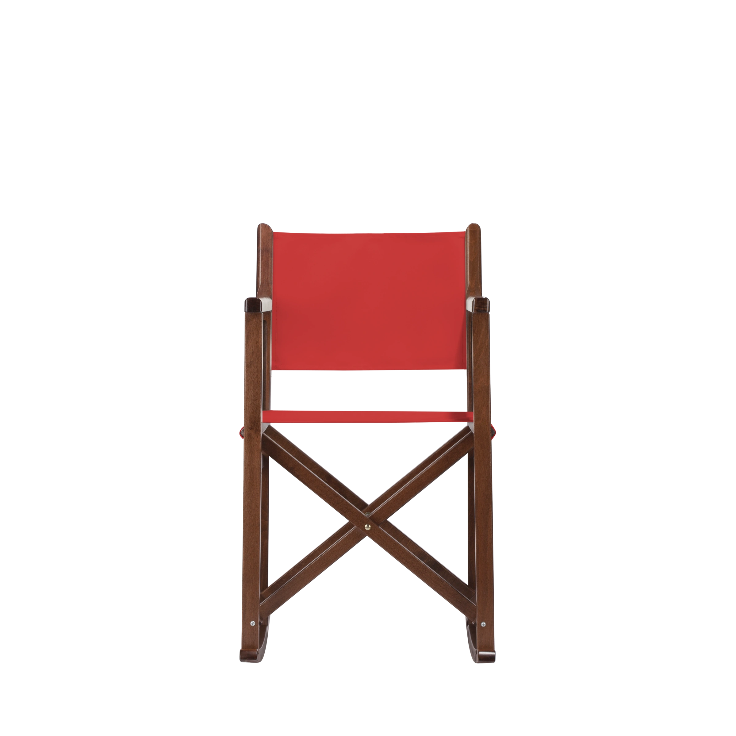 Schaukelstuhl Helmut aus braunem Buchenholz mit Bezug in rivarot, Frontalansicht
#Swing | Set (Farbe)_rivarot