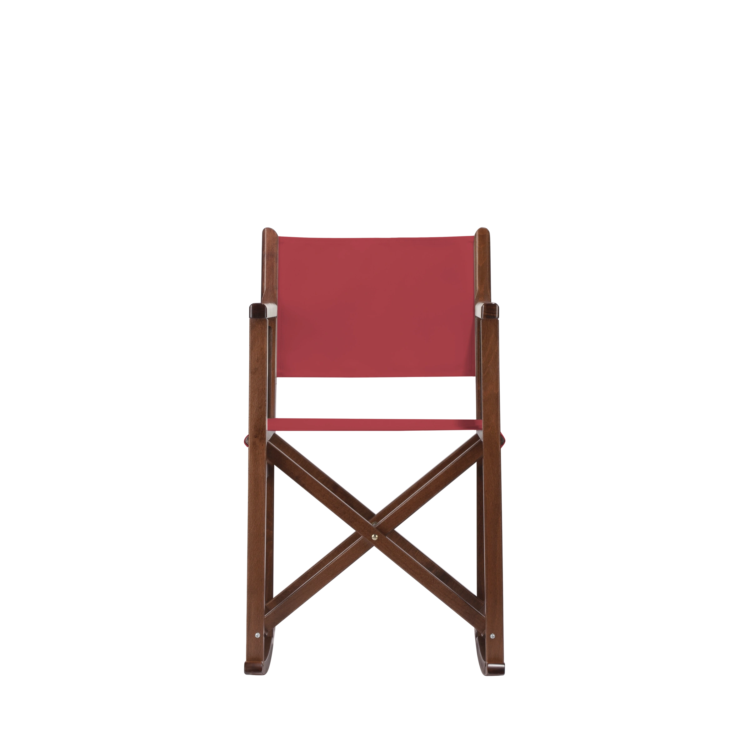 Schaukelstuhl Helmut aus braunem Buchenholz mit rotem Bezug, Frontalansicht
#Swing | Set (Farbe)_rot