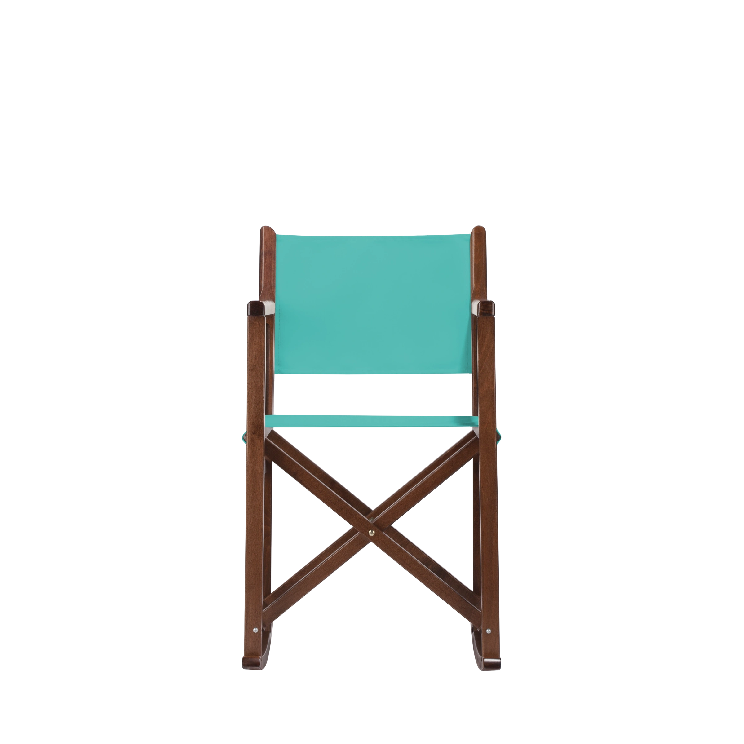 Schaukelstuhl Helmut aus braunem Buchenholz mit türkisem Bezug, Frontalansicht
#Swing | Set (Farbe)_türkis