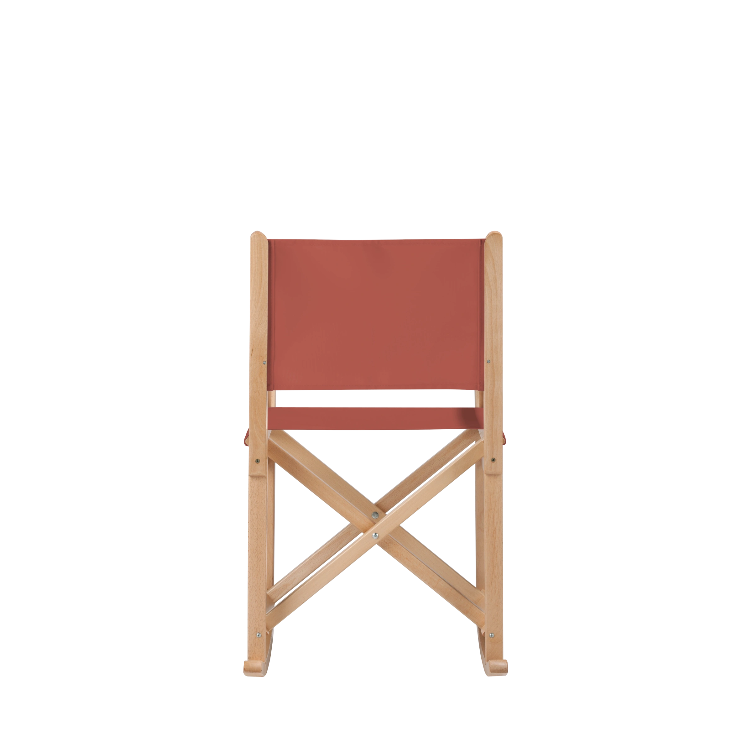 Schaukelstuhl Helmut aus naturfarbenem Buchenholz mit Bezug in terracotta, Rückansicht
#Swing | Set (Farbe)_terracotta