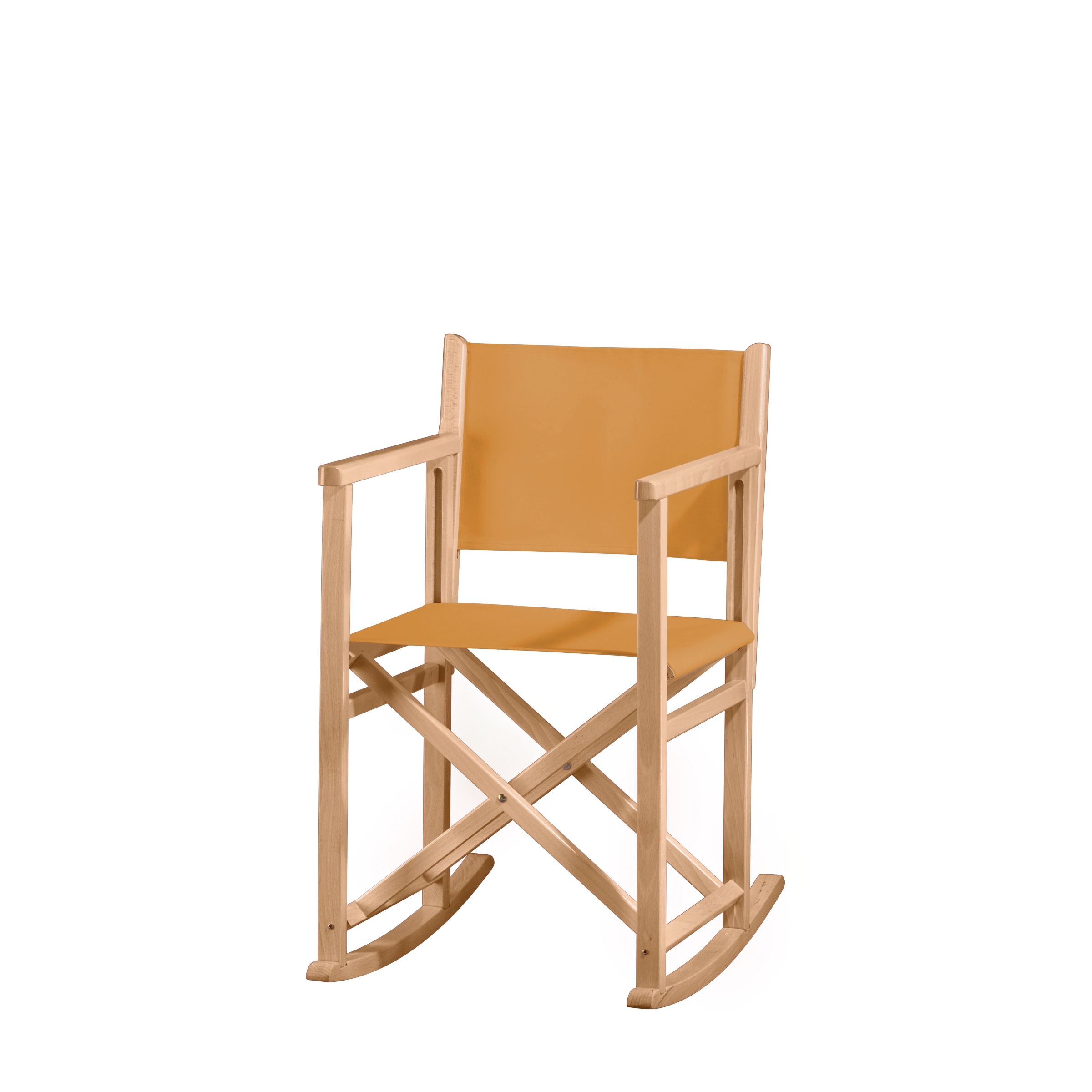 Schaukelstuhl Helmut aus naturfarbenem Buchenholz mit Bezug in ocker, Seitenansicht
#Swing | Set (Farbe)_ocker