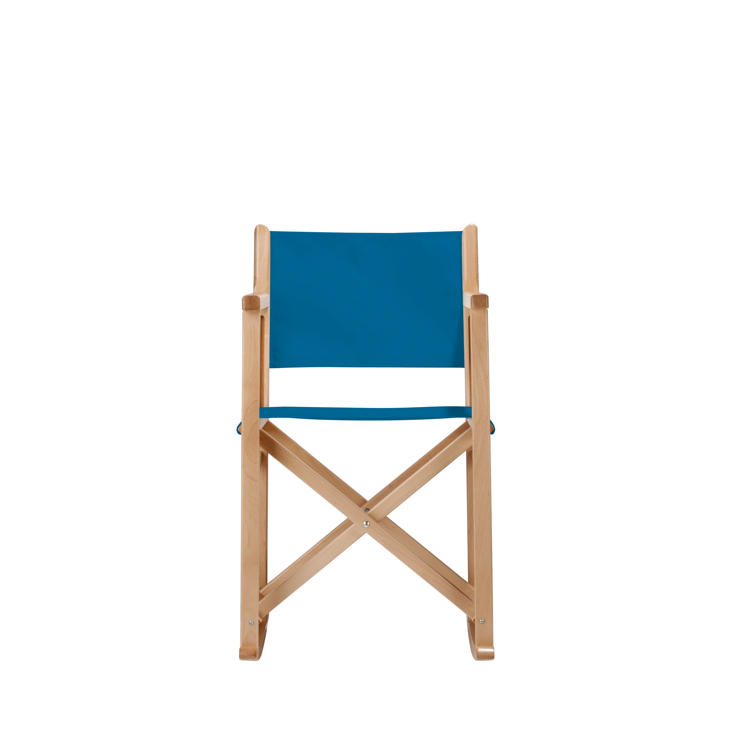 Schaukelstuhl Helmut aus naturfarbenem Buchenholz mit blauem Bezug, Frontalansicht
#Swing | Set (Farbe)_blau