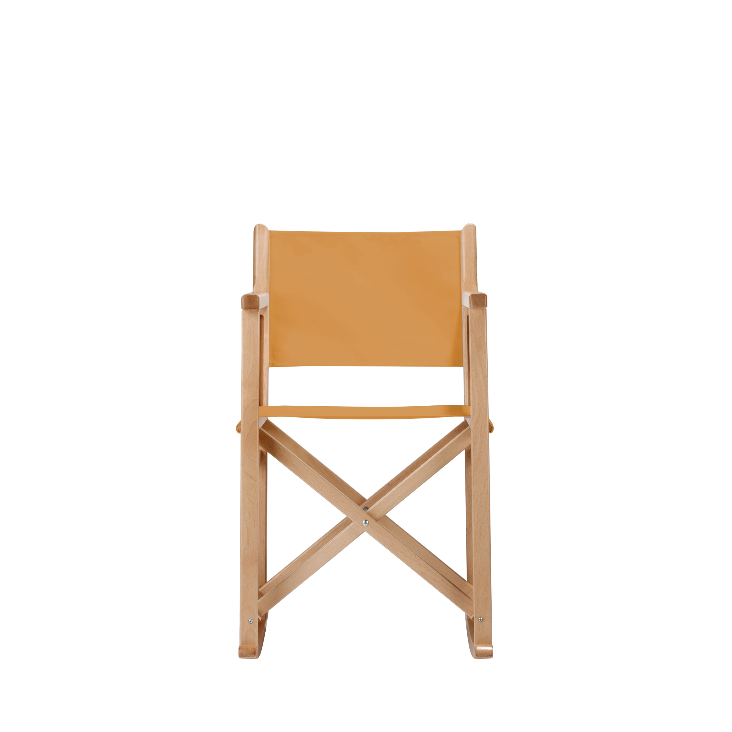 Schaukelstuhl Helmut aus naturfarbenem Buchenholz mit Bezug in ocker, Frontalansicht
#Swing | Set (Farbe)_ocker