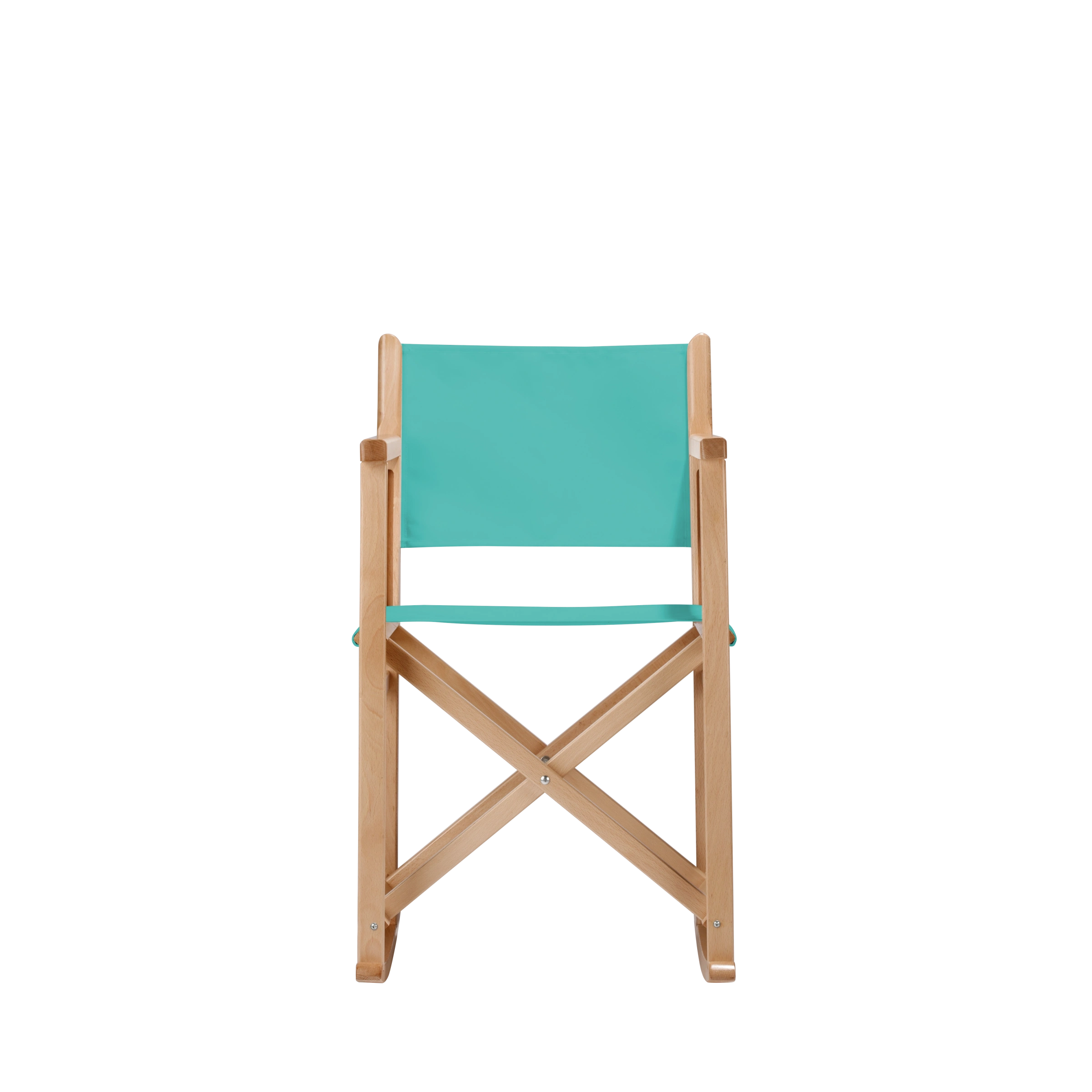 Schaukelstuhl Helmut aus naturfarbenem Buchenholz mit türkisem Bezug, Frontalansicht
#Swing | Set (Farbe)_türkis