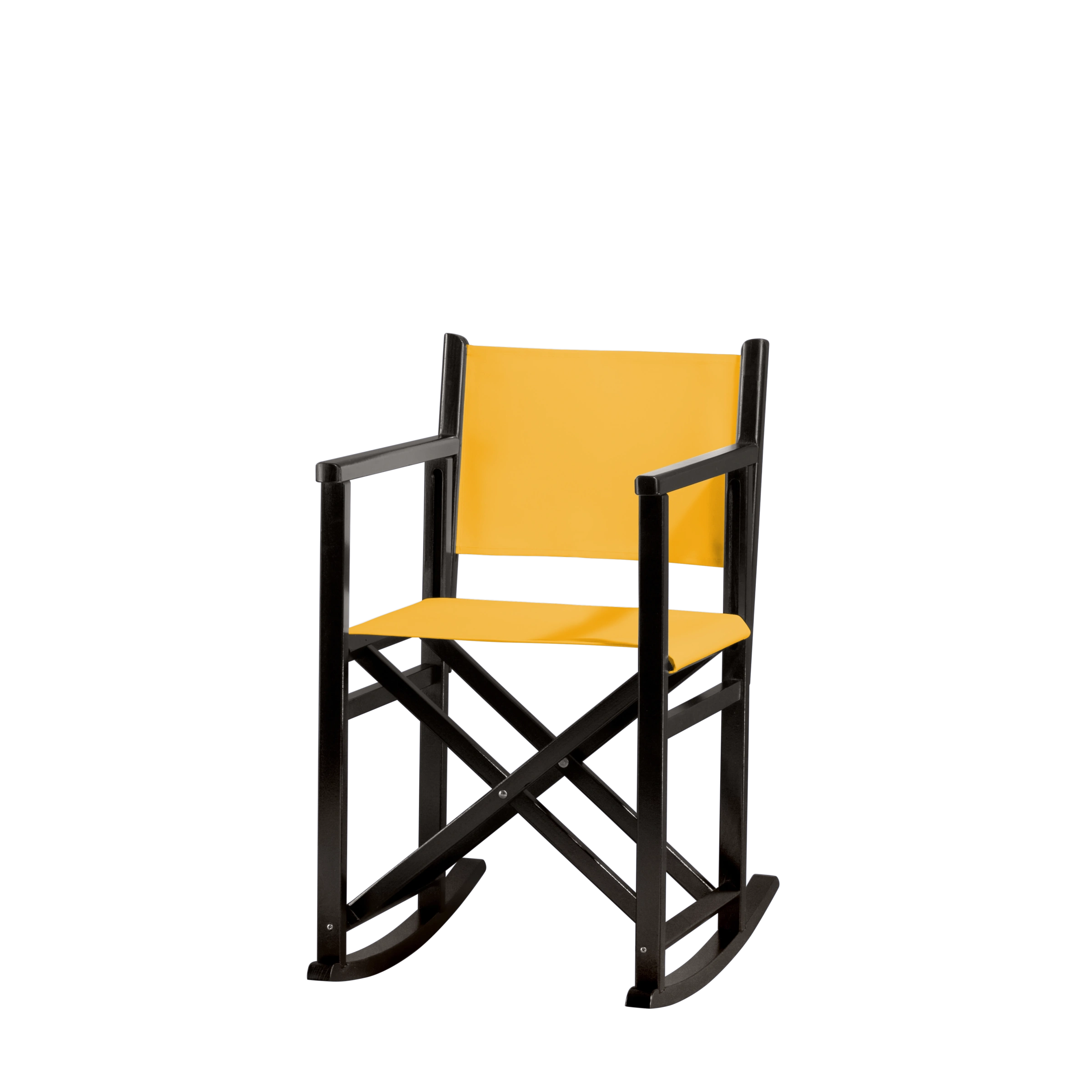 Schaukelstuhl Helmut aus schwarzem Buchenholz mit gelbem Bezug, Seitenansicht
#Swing | Set (Farbe)_gelb