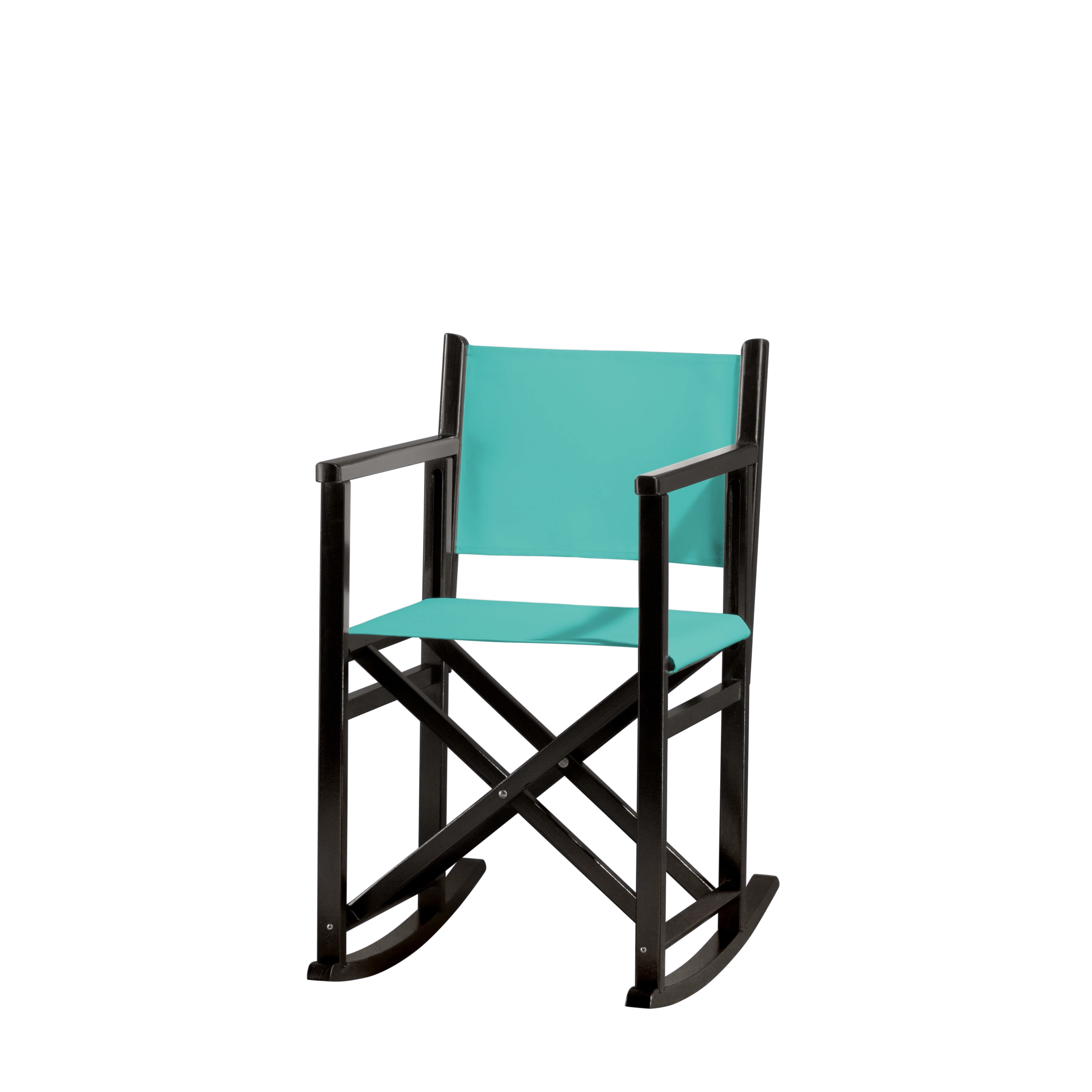 Schaukelstuhl Helmut aus schwarzem Buchenholz mit türkisem Bezug, Seitenansicht
#Swing | Set (Farbe)_türkis