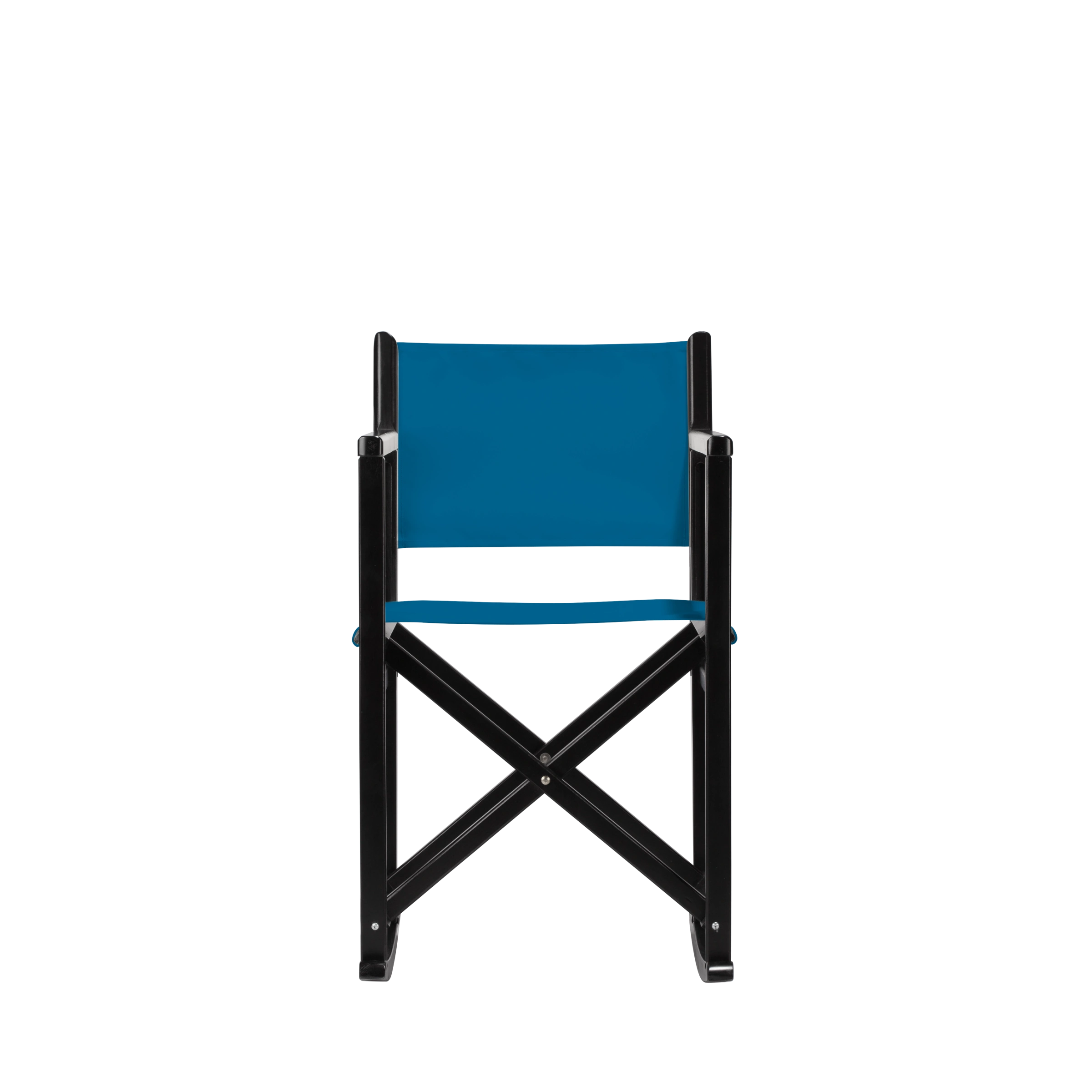 Schaukelstuhl Helmut aus schwarzem Buchenholz mit blauem Bezug, Frontalansicht
#Swing | Set (Farbe)_blau